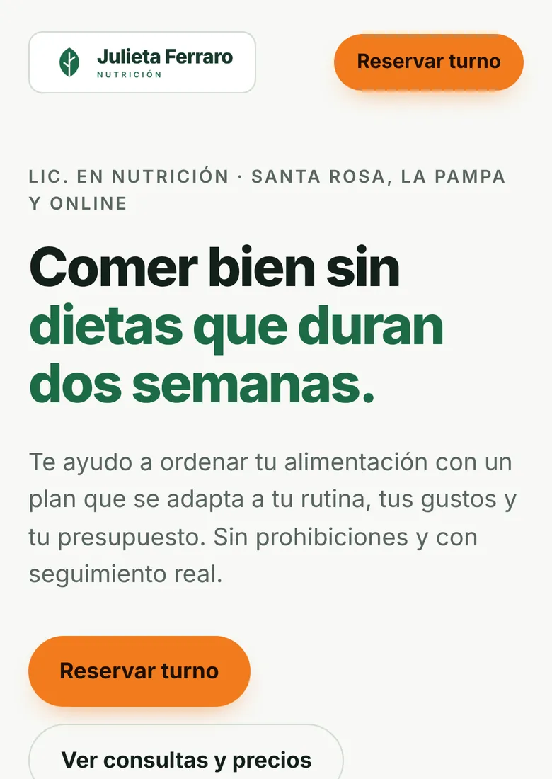 La web de la profesional en el celular.