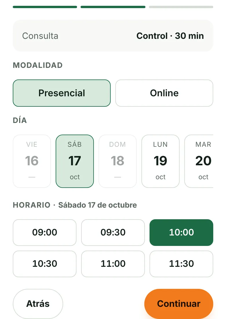 Elegir día y horario para reservar.